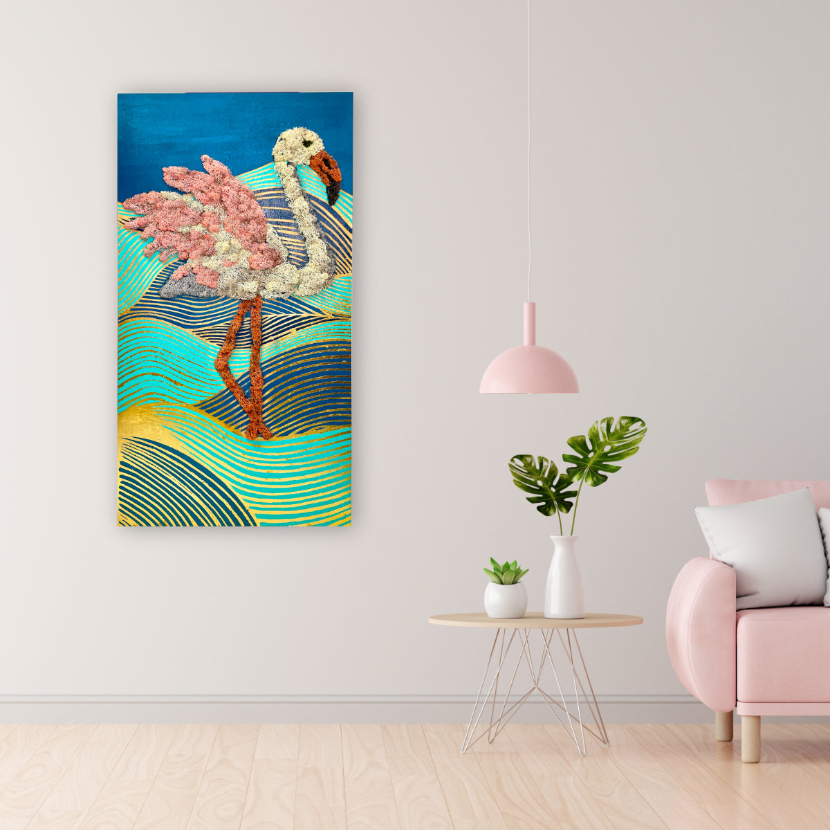 Pannello decorativo con muschio Flamingo, opera d'arte con muschio c – La  bella Sophie