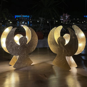 Set di 2 luci angelo di Natale Angeli decorativi fatti a mano finitura oro